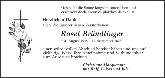 Traueranzeige von Rosel Bründlinger von Schwetzinger Zeitung