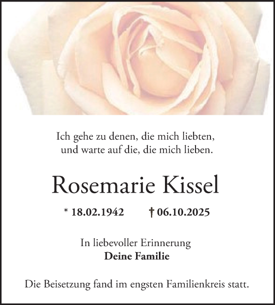 Traueranzeige von Rosemarie Kissel von Bergsträßer Anzeiger