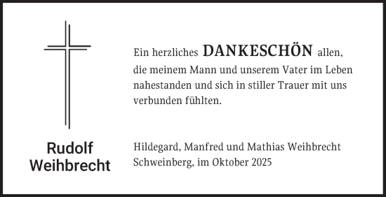 Traueranzeige von Rudolf Weihbrecht von Fränkische Nachrichten