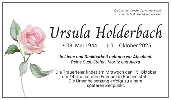 Traueranzeige von Ursula Holderbach von Fränkische Nachrichten