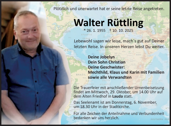 Traueranzeige von Walter Rüttling von Fränkische Nachrichten
