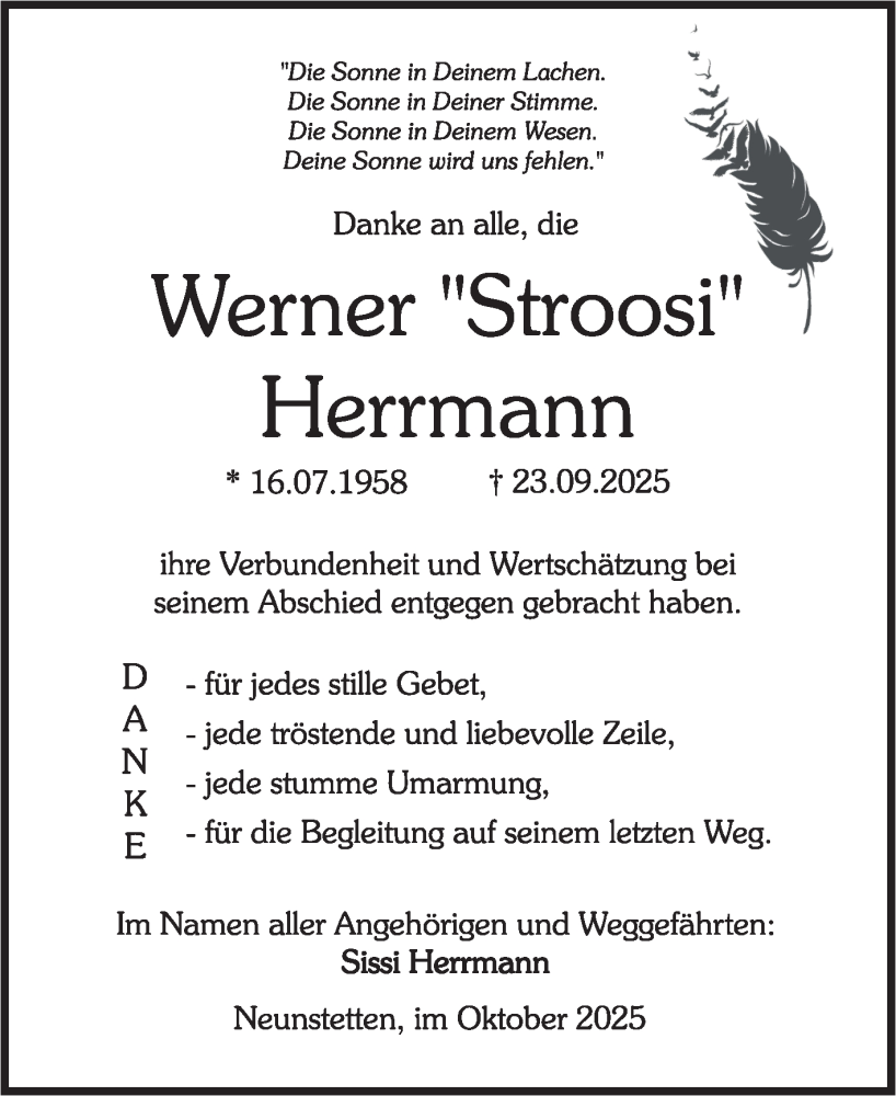  Traueranzeige für Werner Herrmann vom 25.10.2025 aus Fränkische Nachrichten