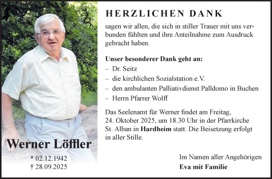 Traueranzeige von Werner Löffler von Fränkische Nachrichten