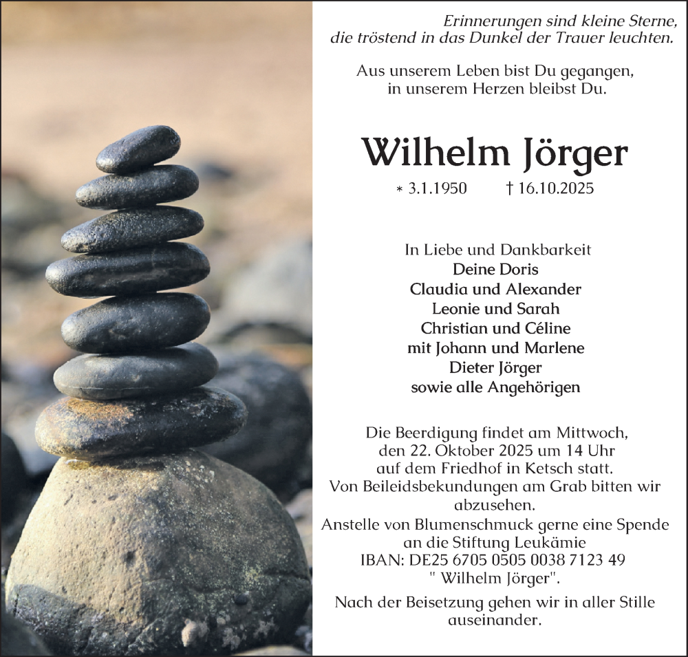 Traueranzeige für Wilhelm Jörger vom 18.10.2025 aus Schwetzinger Zeitung