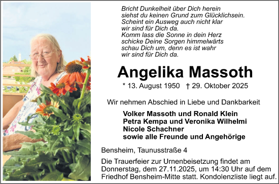 Traueranzeige von Angelika Massoth von Bergsträßer Anzeiger