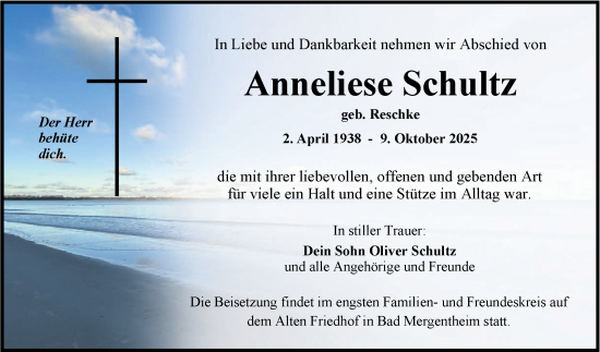 Traueranzeige von Anneliese Schultz von Fränkische Nachrichten