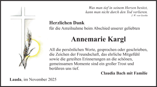 Traueranzeige von Annemarie Kargl von Fränkische Nachrichten