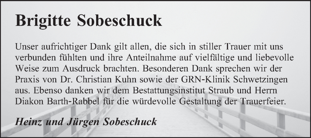  Traueranzeige für Brigitte Sobeschuck vom 22.11.2025 aus Schwetzinger Zeitung