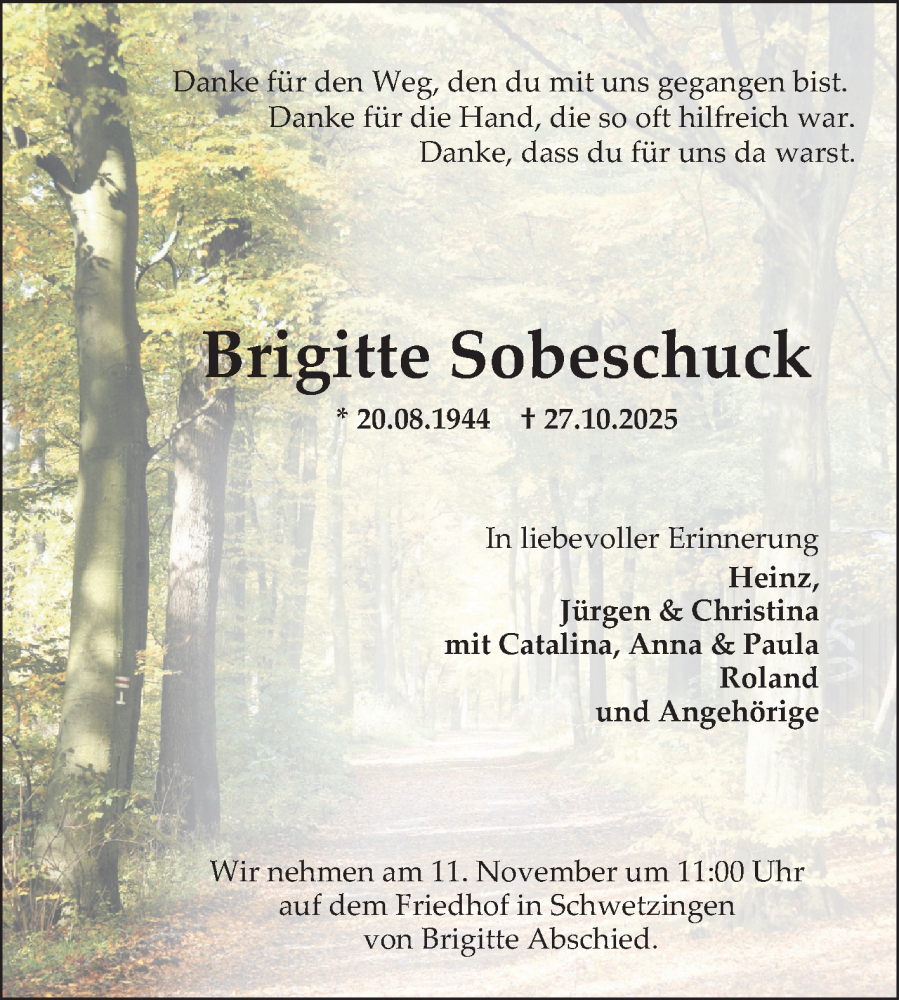  Traueranzeige für Brigitte Sobeschuck vom 08.11.2025 aus Schwetzinger Zeitung