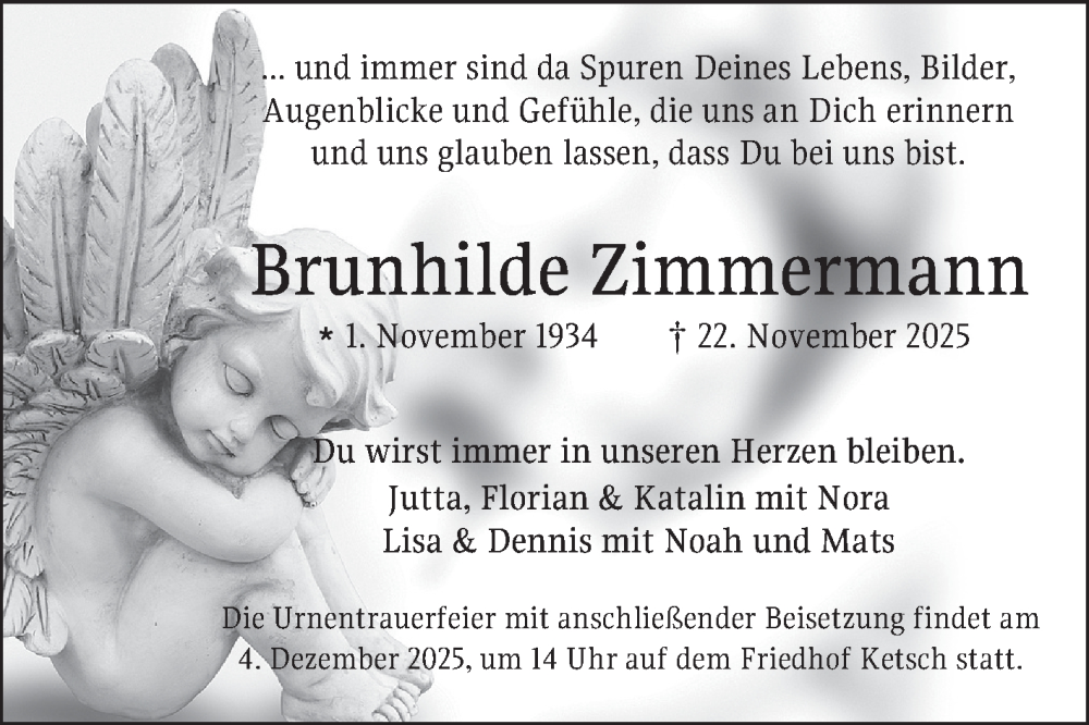  Traueranzeige für Brunhilde Zimmermann vom 29.11.2025 aus Schwetzinger Zeitung