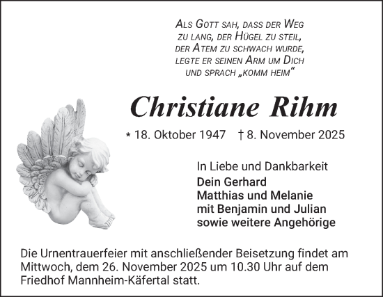Traueranzeige von Christiane Rihm von Mannheimer Morgen