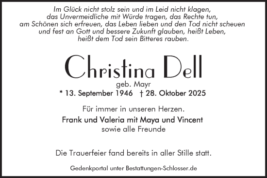 Traueranzeige von Christina Dell von Mannheimer Morgen