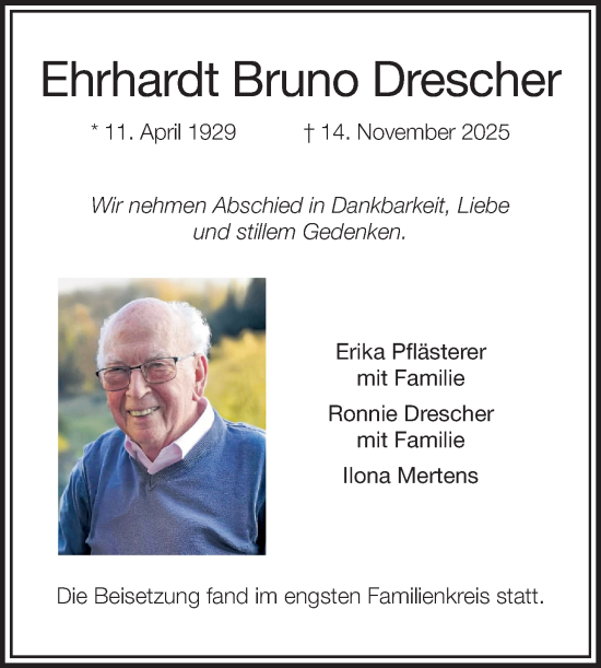Traueranzeige von Ehrhardt Bruno Drescher von Bergsträßer Anzeiger