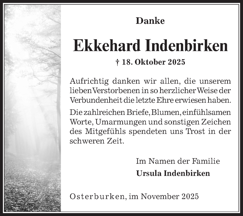  Traueranzeige für Ekkehard Indenbirken vom 15.11.2025 aus Fränkische Nachrichten