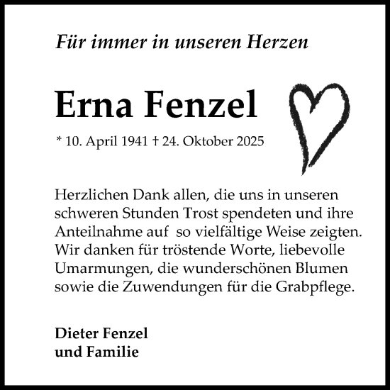 Traueranzeige von Erna Fenzel von Mannheimer Morgen