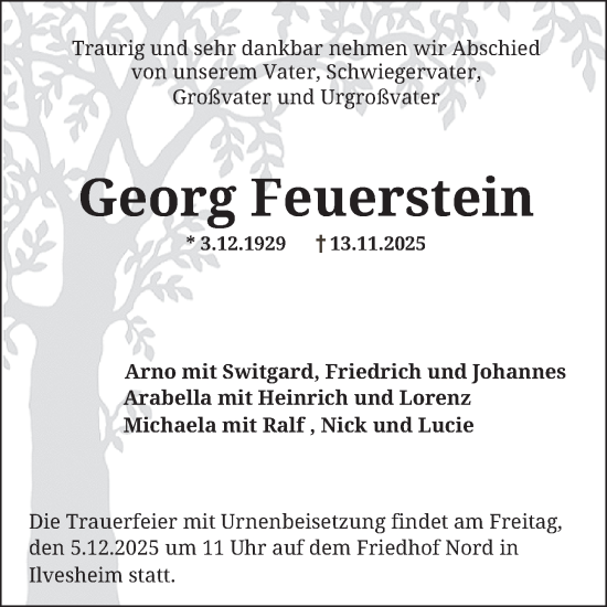 Traueranzeige von Georg Feuerstein von Mannheimer Morgen