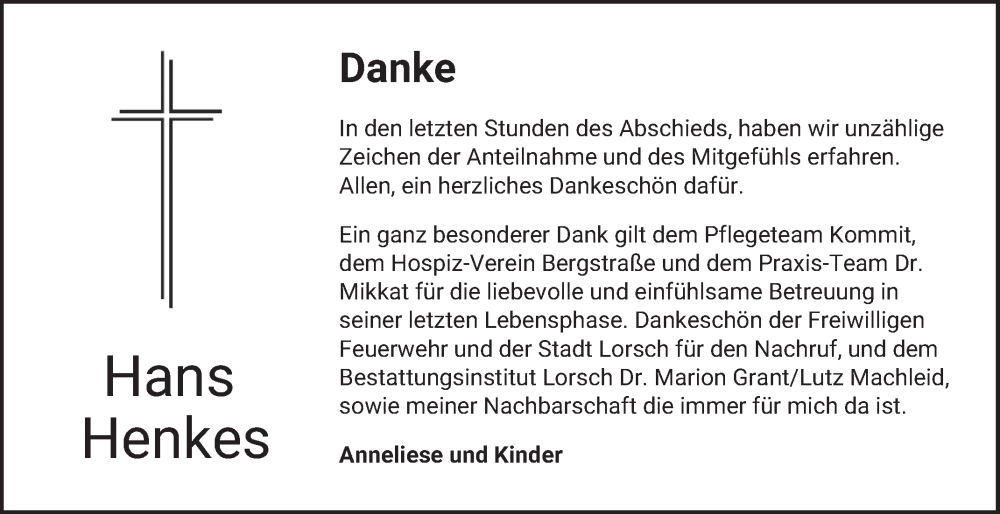  Traueranzeige für Hans Henkes vom 15.11.2025 aus Bergsträßer Anzeiger