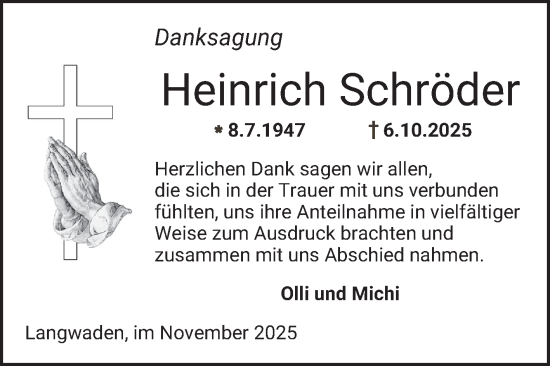Traueranzeige von Heinrich Schröder von Bergsträßer Anzeiger