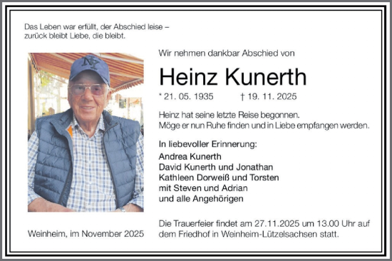 Traueranzeige von Heinz Kunerth von Mannheimer Morgen