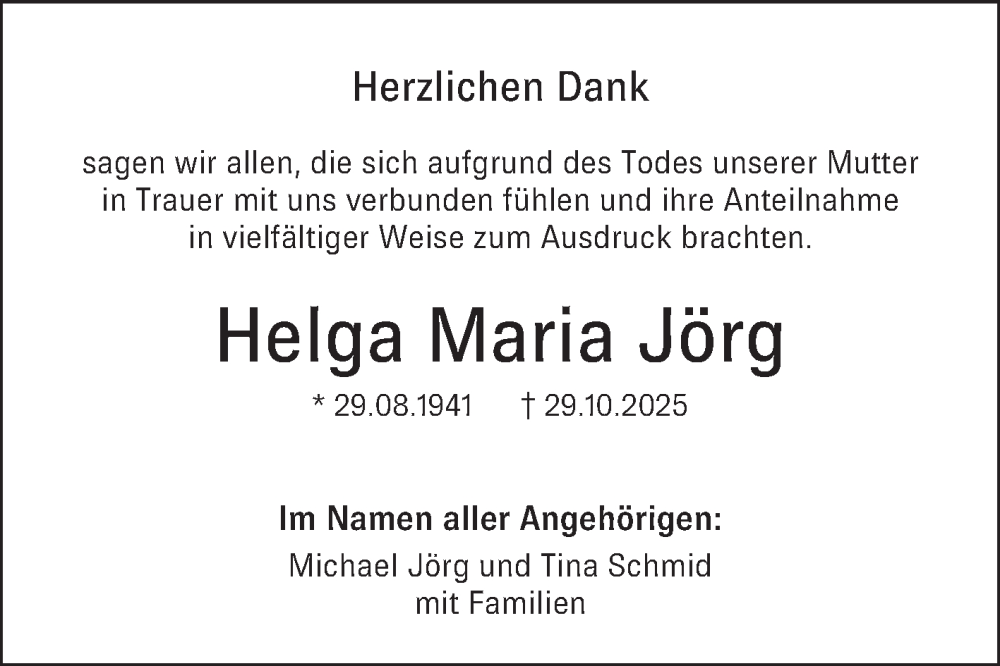  Traueranzeige für Helga Maria Jörg vom 29.11.2025 aus Mannheimer Morgen