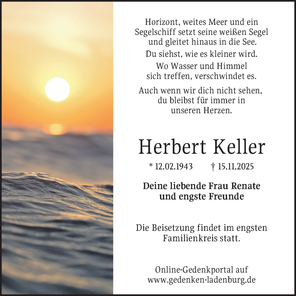  Traueranzeige für Herbert Keller vom 22.11.2025 aus Mannheimer Morgen