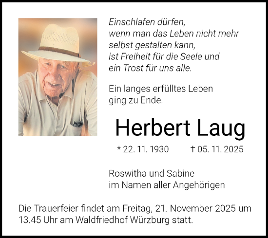 Traueranzeige von Herbert Laug von Fränkische Nachrichten