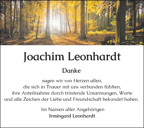 Traueranzeige von Joachim Leonhardt von Schwetzinger Zeitung
