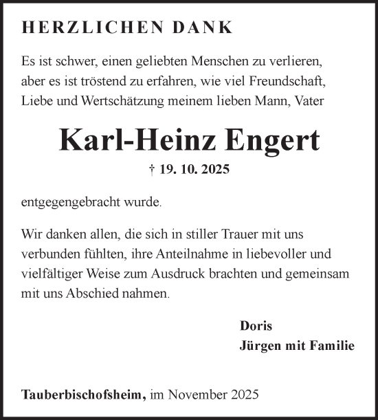Traueranzeige von Karl-Heinz Engert von Fränkische Nachrichten