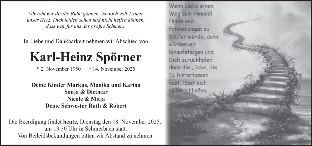  Traueranzeige für Karl-Heinz Spörner vom 18.11.2025 aus Fränkische Nachrichten