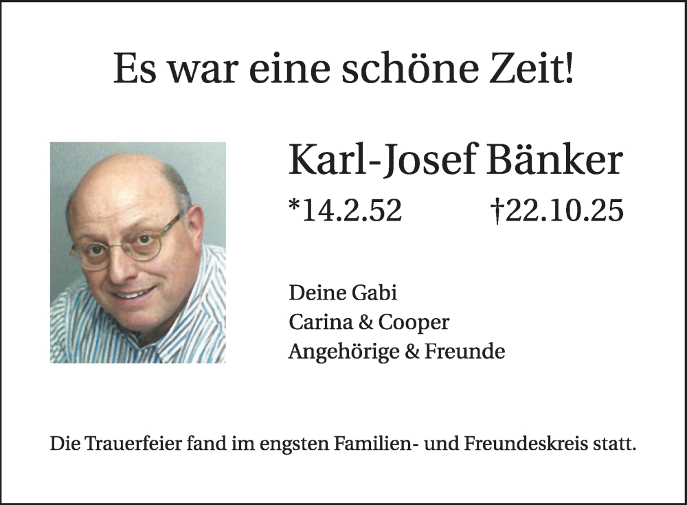  Traueranzeige für Karl-Josef Bänker vom 08.11.2025 aus Bergsträßer Anzeiger