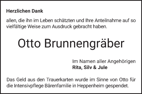 Traueranzeige von Otto Brunnengräber von Bergsträßer Anzeiger