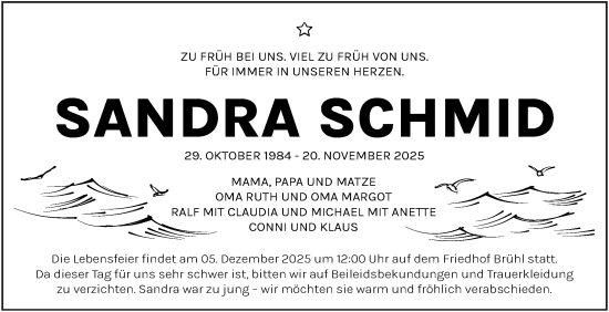 Traueranzeige von Sandra Schmid von Mannheimer Morgen