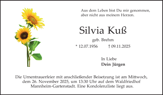 Traueranzeige von Silvia Kuß von Mannheimer Morgen