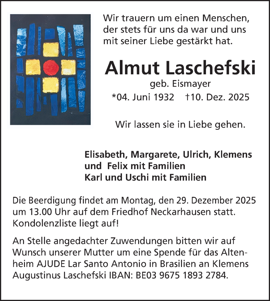  Traueranzeige für Almut Laschefski vom 20.12.2025 aus Mannheimer Morgen