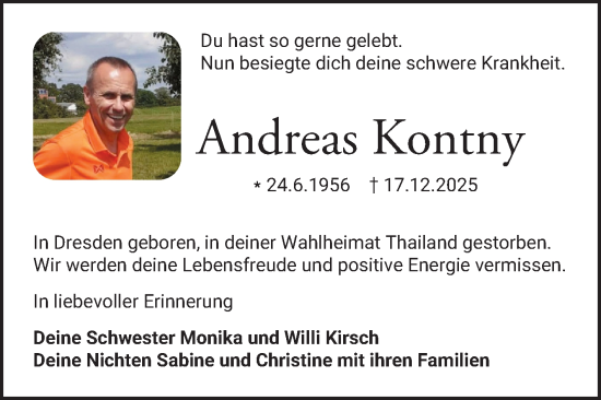 Traueranzeige von Andreas Kontny von Mannheimer Morgen