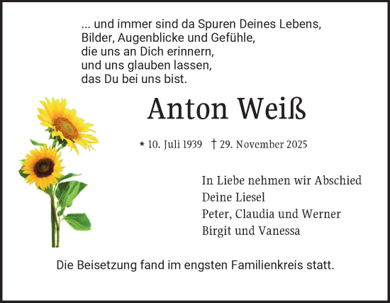 Traueranzeige von Anton Weiß von Bergsträßer Anzeiger