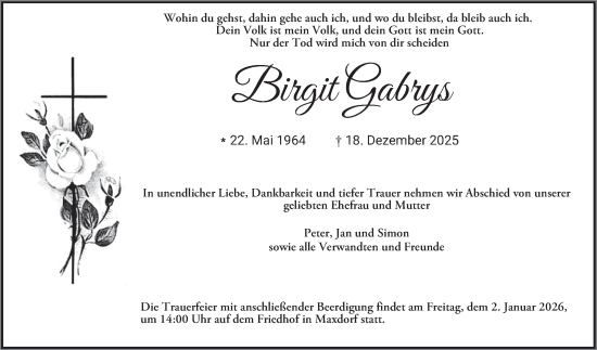 Traueranzeige von Birgit Gabrys von Mannheimer Morgen