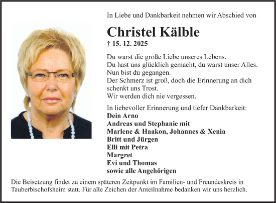 Traueranzeige von Christel Kälble von Fränkische Nachrichten