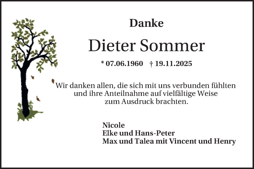  Traueranzeige für Dieter Sommer vom 13.12.2025 aus Mannheimer Morgen