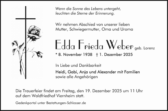 Traueranzeige von Edda Frieda Weber von Mannheimer Morgen