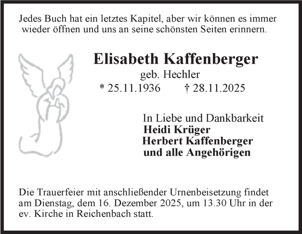  Traueranzeige für Elisabeth Kaffenberger vom 13.12.2025 aus Bergsträßer Anzeiger