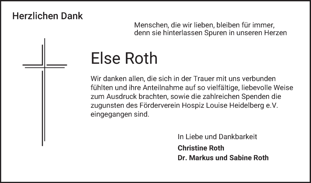  Traueranzeige für Else Roth vom 27.12.2025 aus Schwetzinger Zeitung