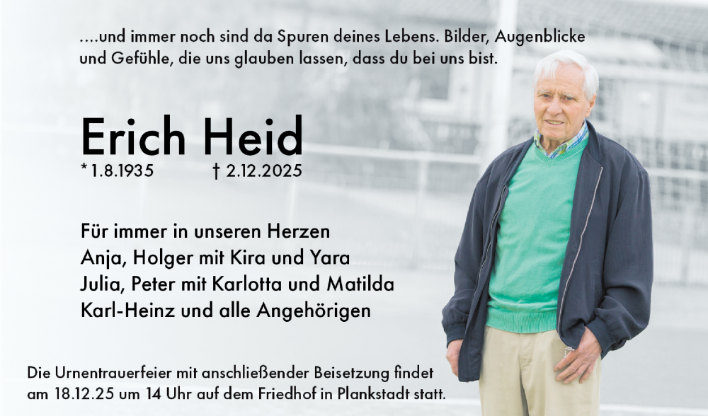  Traueranzeige für Erich Heid vom 13.12.2025 aus Schwetzinger Zeitung