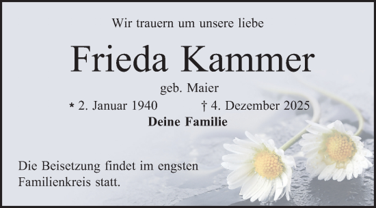 Traueranzeige von Frieda Kammer von Bergsträßer Anzeiger