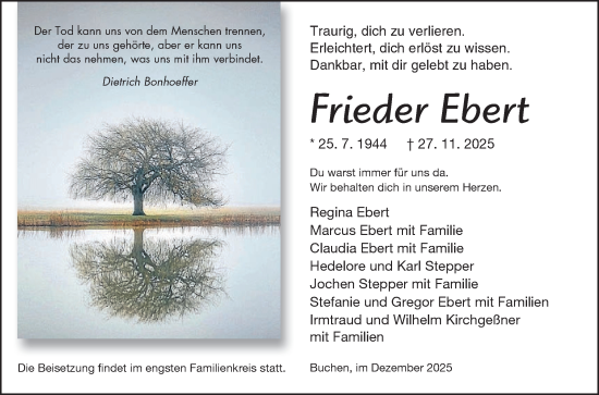 Traueranzeige von Frieder Ebert von Fränkische Nachrichten