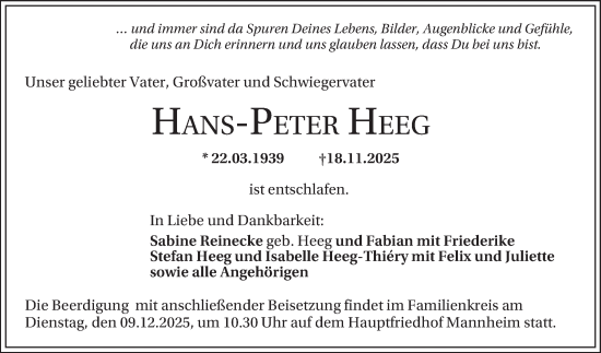 Traueranzeige von Hans-Peter Heeg von Mannheimer Morgen