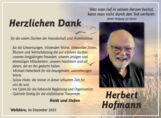 Traueranzeige von Herbert Hofmann von Fränkische Nachrichten