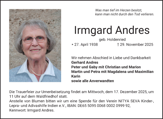 Traueranzeige von Irmgard Andres von Bergsträßer Anzeiger