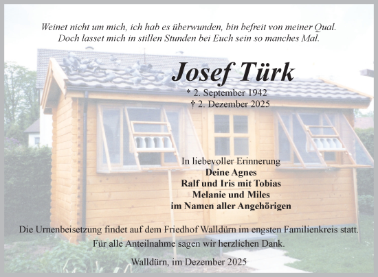 Traueranzeige von Josef Türk von Fränkische Nachrichten