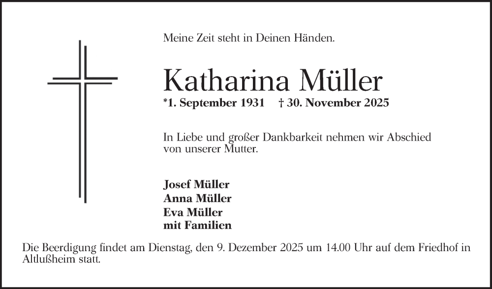  Traueranzeige für Katharina Müller vom 06.12.2025 aus Schwetzinger Zeitung
